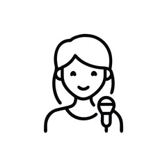 Line art of a person holding a microphone ready to speak or sing on background woman