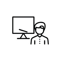 Line of a person and a computer monitor on a background screen presentation