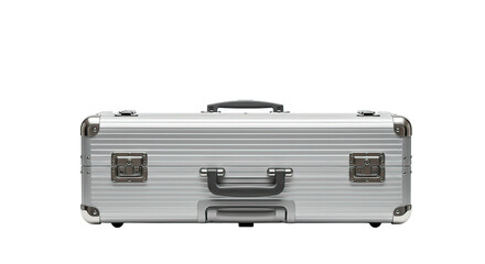 Stylish silver briefcase isolated on a black background, perfect for business or travel needs.