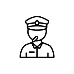 Line art of a person in a uniform cap and collar with a microphone vector