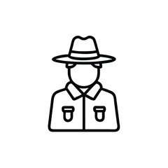 And of a person wearing a hat and shirt with pockets on a background outline