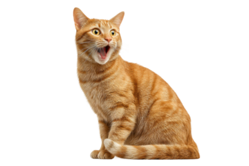 PNG Ginger tabby cat with open mouth on black background