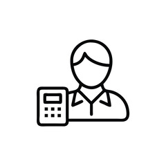 Line art of a person holding a calculator representing a Professional on background