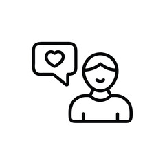 Line art person with speech bubble heart symbol on background human figure