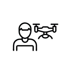Line art of a person and a drone on a background outline technology