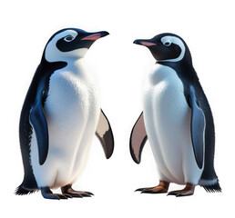 Two adorable penguins facing each other isolated on transparent background, a charming wildlife illustration