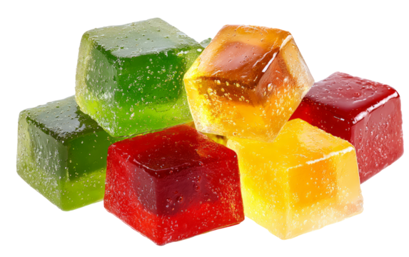Colorful gelatin squares look sweet and delicious on each other