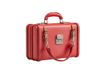 PNG Vintage red leather briefcase with metal clasp and handle
