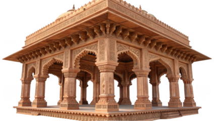 Intricate stone carvings adorn this exquisite indian pavilion isolated on transparent background, showcasing its rich architectural detail and cultural heritage