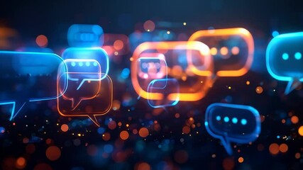 Futuristic communication network with glowing speech bubbles and dynamic bokeh - Powered by Adobe