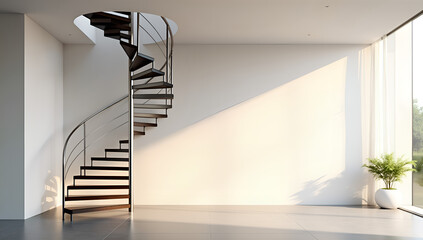 Golden Glow: Natural Light on a Modern Spiral Staircase