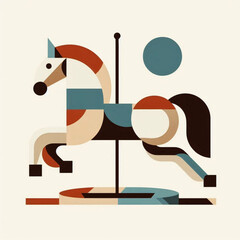 Geometric abstract illustration of a carousel horse in vibrant colors on a light background