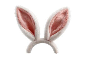 PNG Fluffy pink and white bunny ears headband with soft fur texture