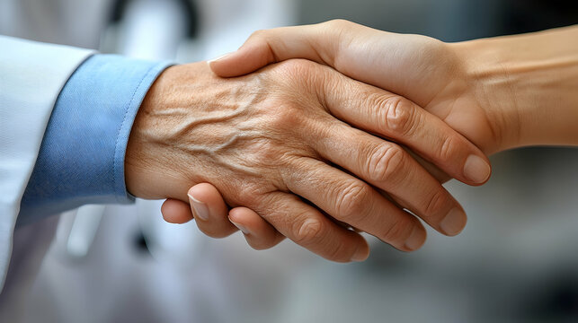 Doctor's handshake with a patient, showing trust and care in a m