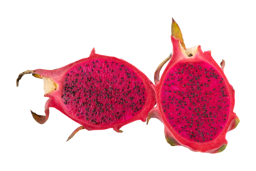 Fresh ripe red dragon fruit slices isolated on transparent background