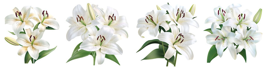 Elegant white lilies with green leaves botanical illustration  © Easter