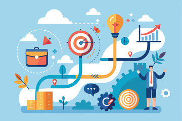 Naklejka premium Business growth strategies and planning for successful development in an innovative visual format with key elements illustrating progress