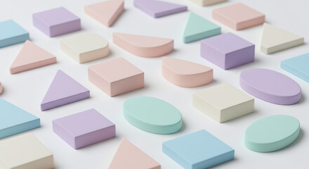 Pastel Geometric Shapes on White Background