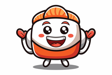 Cheerful sushi roll character design featuring a smiling face and playful pose suitable for logo applications or branding materials