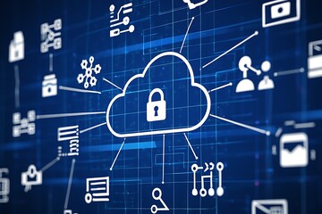 Intricate Futuristic White Circuit Board Pattern with Red Accents and Digital Data Flow
