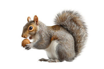 Obraz premium PNG Close-up of a gray squirrel holding a nut on a white background