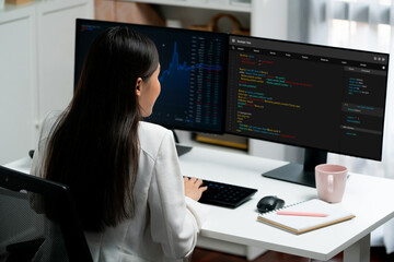 Software development programming on computer screen for brisk application and program coding
