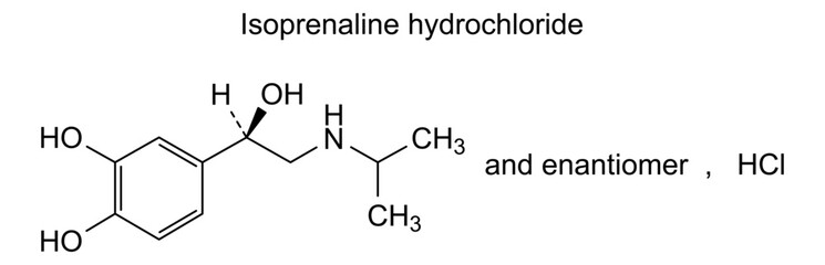 Chemical structure of isoprenaline hydrochloride, drug substance