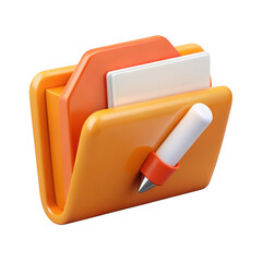 3d rendered folder with pen isolated on transparent background