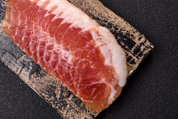 Sliced ham, meat, pork or turkey sausage for sandwiches. Ham slices, food