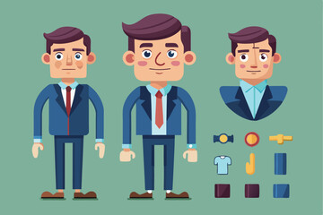 Middle age businessman character design suitable for various projects showcasing professional attire and accessories in a minimalist style