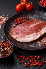 Sliced ham, meat, pork or turkey sausage for sandwiches. Ham slices, food