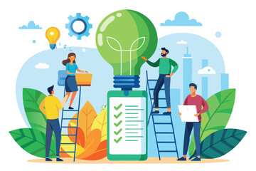 Employees engaging in green ESG initiatives with a focus on sustainability and innovation in a collaborative workspace