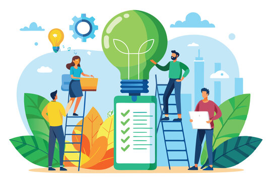 Employees engaging in green ESG initiatives with a focus on sustainability and innovation in a collaborative workspace