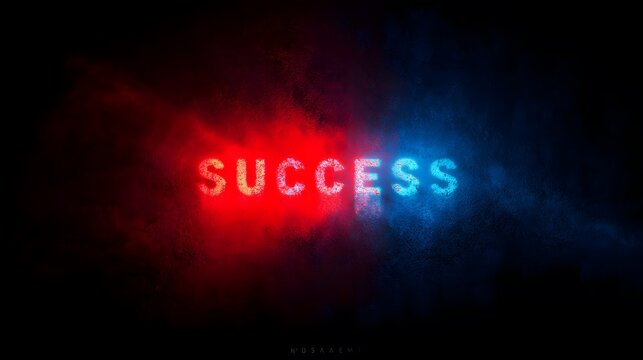 Creative Glowing Success Text Concept Featuring Immersive Red and Blue Ambient Backdrop and Profound Dark Background with Mesmerizing Lighting Effects for Inspirational Graphic Art
