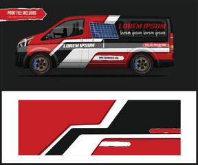 Red and Black Car Wrap Design Template with Solar Panel
