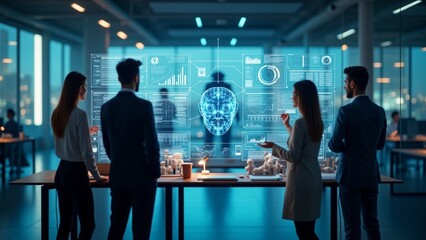 Fototapeta premium AI Collaboration in Futuristic Conference Room