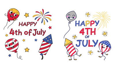 Obraz premium Happy 4th of July typography design with vertical American flag brush stroke on both sides, vector illustration USA Independence day holiday Happy 4th of July 3 Vector, 4th July Vector, America Vector