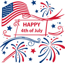 Happy 4th of July typography design with vertical American flag brush stroke on both sides, vector illustration USA Independence day holiday Happy 4th of July 3 Vector, 4th July Vector, America Vector