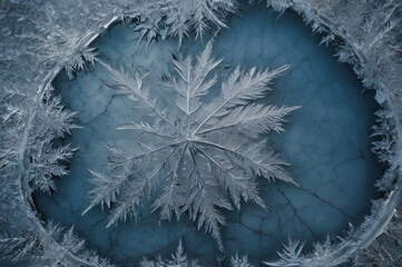 Macro Close-Up of Ice Crystal Pattern on Frozen Surface &ndash; Winter Frost Texture Background