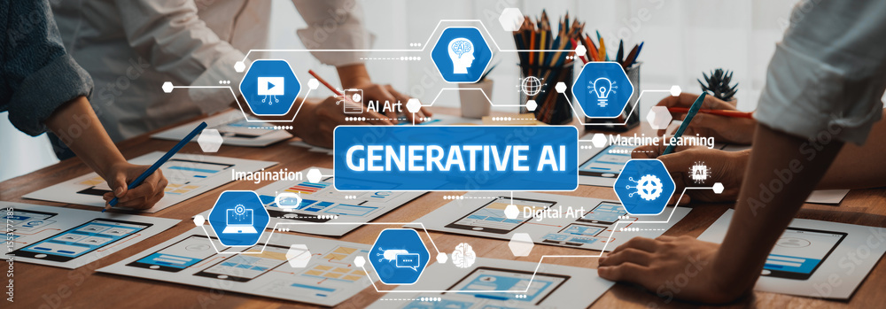 Aufkleber Creative Workspace with Generative AI Concept Showcasing Digital Art, Machine Learning, and Imagination Through Innovative Graphic Designs and Technology Applications. Amity