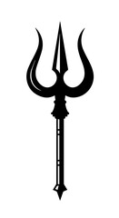 Trishul, Hindu god Shiva's trident, black silhouette on white background.  Sacred trishul symbol represents power and destruction, spiritual weapon of lord Shiva.