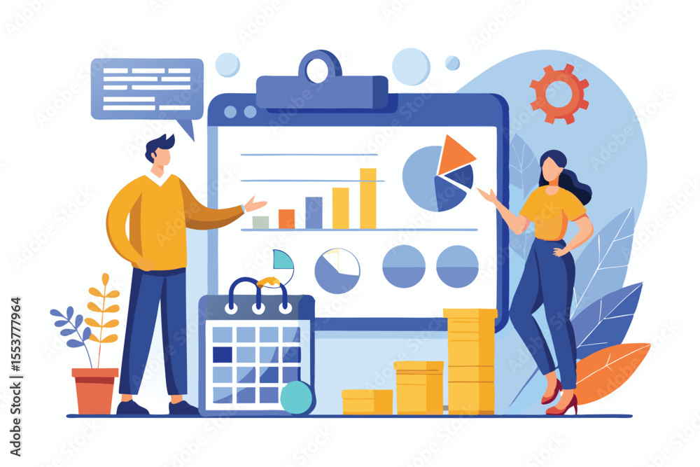 Poster analysts prepare monthly reports using calendar charts and data visualizations to analyze performanc