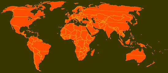 Outline silhouette of a world map. Pacific Ocean, Geographic map, World map, Globe.