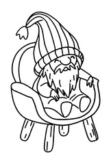 Cute gnome sitting in a chair drawn in doodle style.