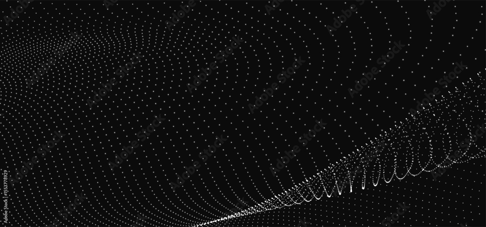 Poster futuristic dot wave. abstract digital particle wave. black and white music wave. dark background. di