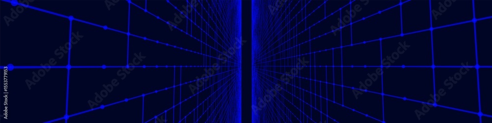Poster futuristic colorful perspective grid. abstract wireframe with blue grid on black background. virtual