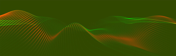 Abstract colorful digital particle wave. Futuristic dot wave. Technological background. Colorful music wave. Digital background with smooth wavy curves. 3D rendering.