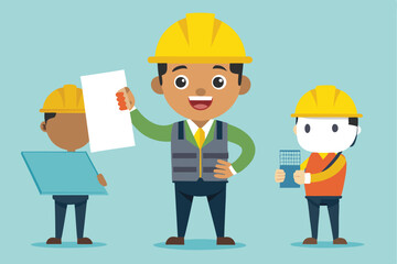 Civil engineer overseeing construction project while holding plans in a busy work environment with colleagues wearing safety gear