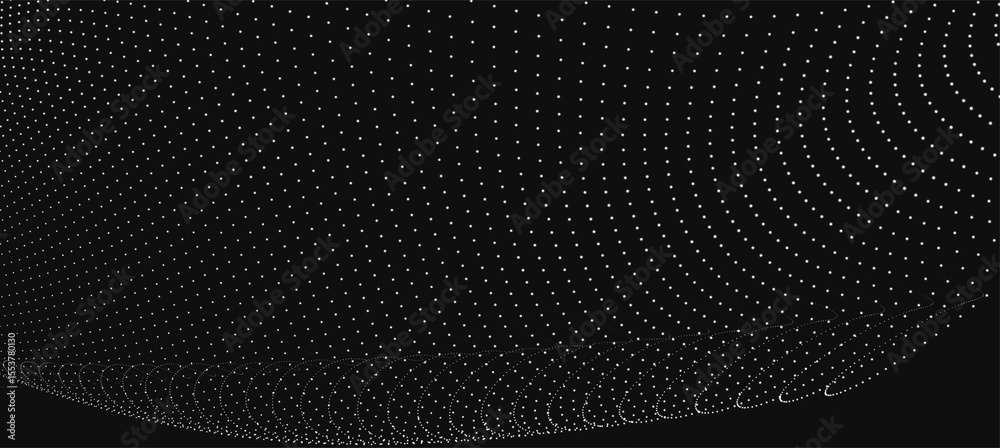 Poster futuristic dot wave. abstract digital particle wave. black and white music wave. dark background. di