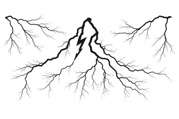 Intricate Lightning Bolt Branching Design Black and White Vector Illustration